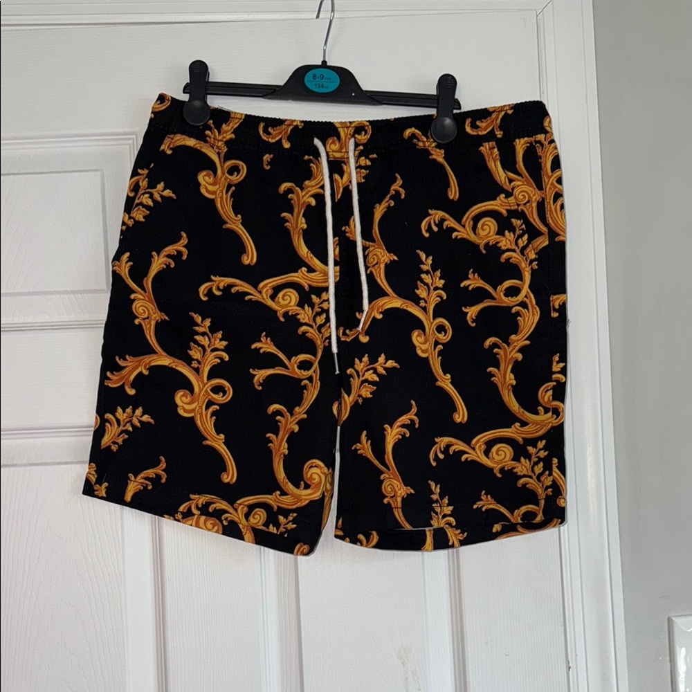 Men's Black and Gold Swim Shorts